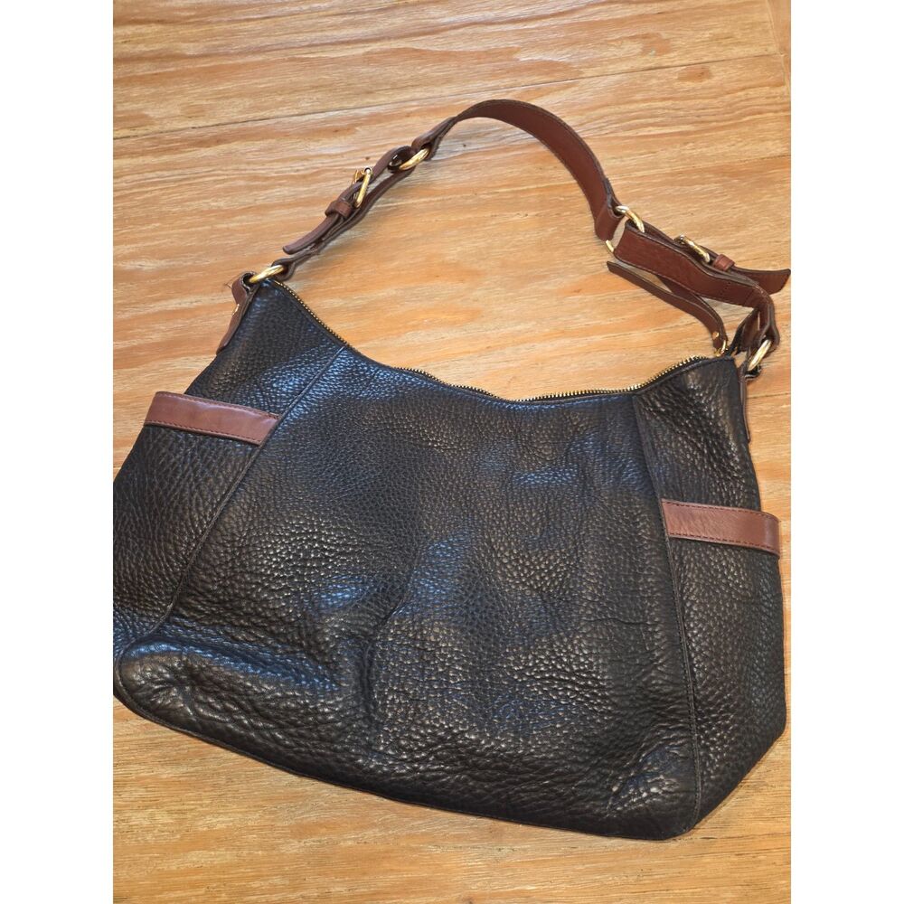 90's Vintage Isaac Mizrahi pebbled black leather hobo shoulder bag many pockets